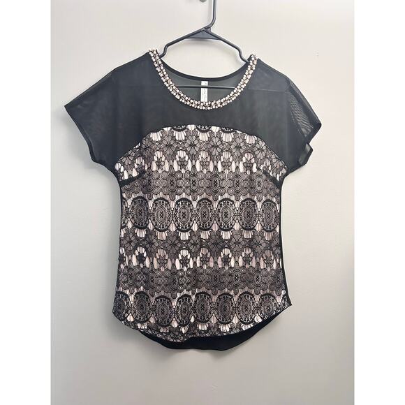 PerSeption Concept Tops - PerSeption Concept Elegant Beaded Gemstones Accent Top Sz S